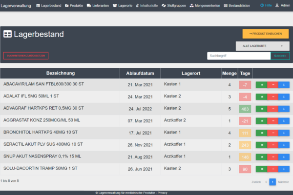 Lagerverwaltung für medizinische Produkte