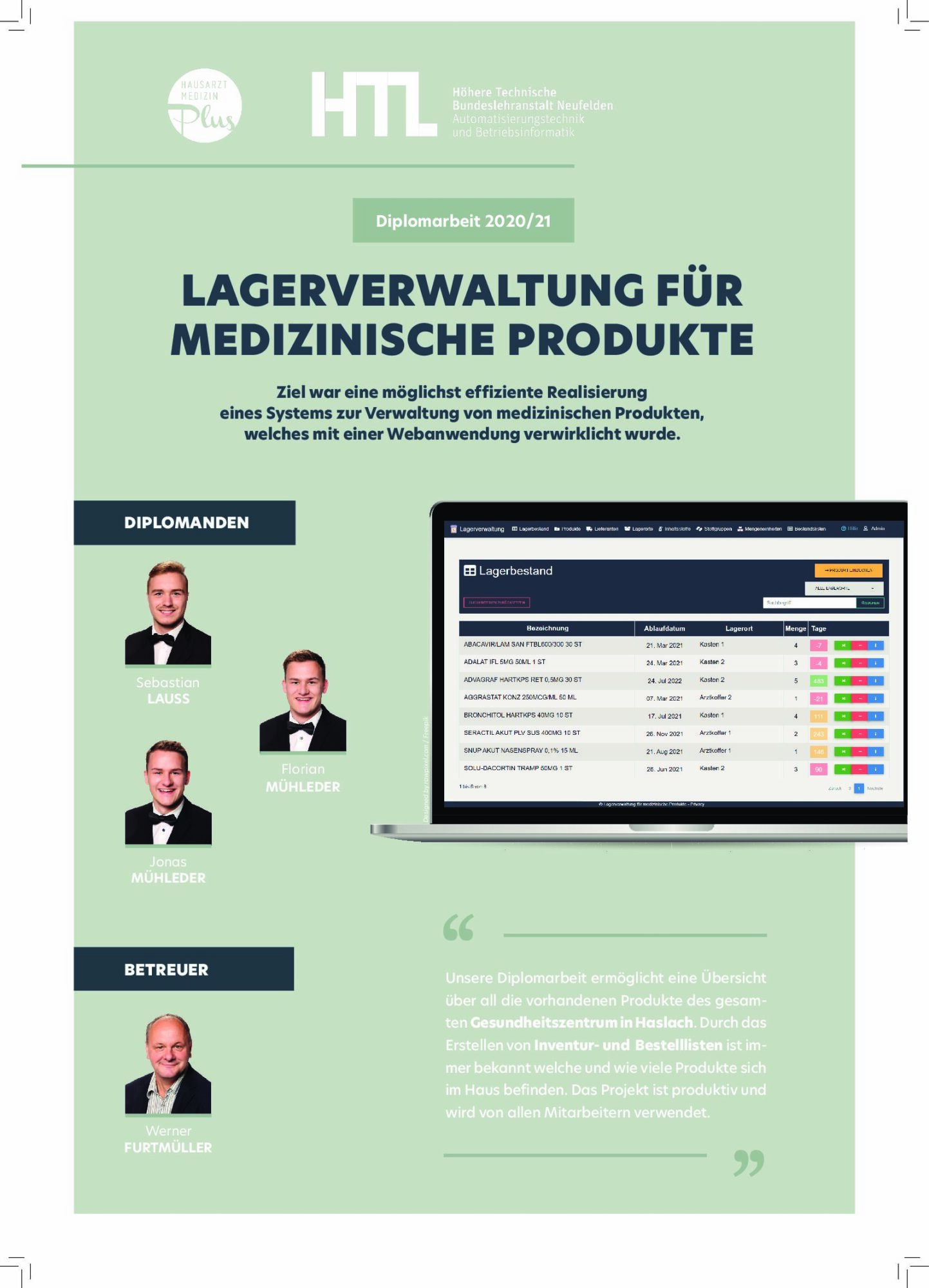 Projektplakat Lagerverwaltung für medizinische Produkte