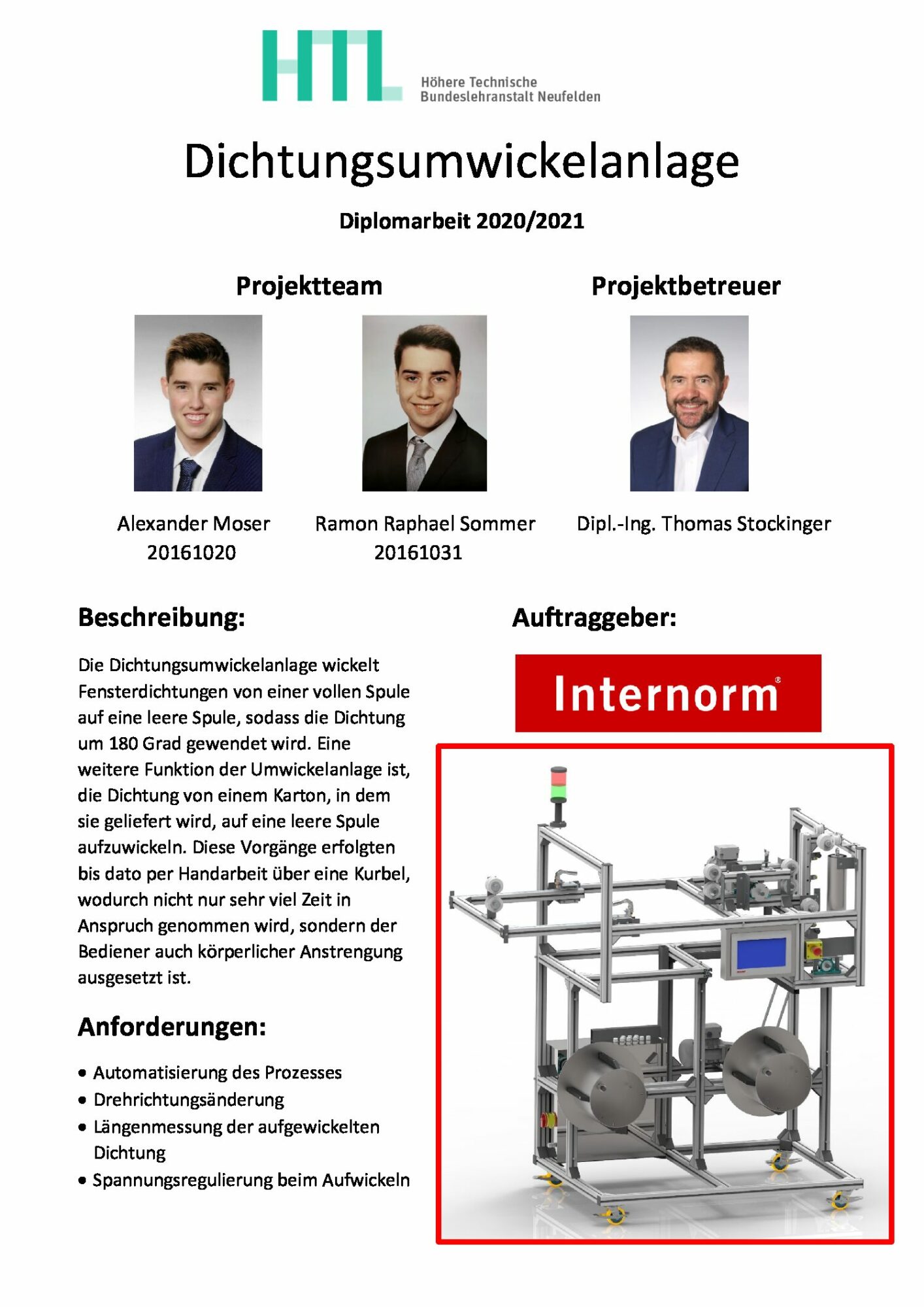 Projektplakat Dichtungsumwickelanlage